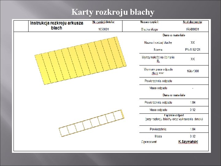 Karty rozkroju blachy 