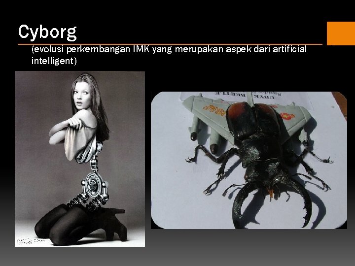 Cyborg (evolusi perkembangan IMK yang merupakan aspek dari artificial intelligent) 