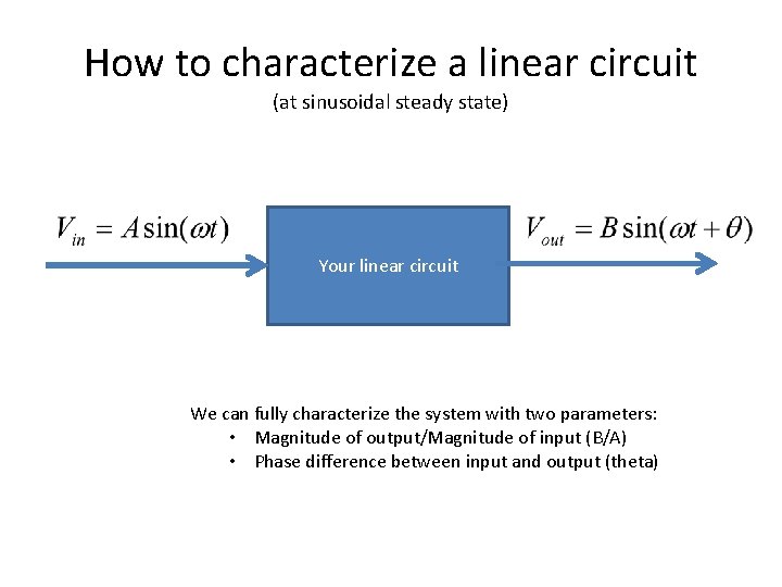 How to characterize a linear circuit (at sinusoidal steady state) Your linear circuit We