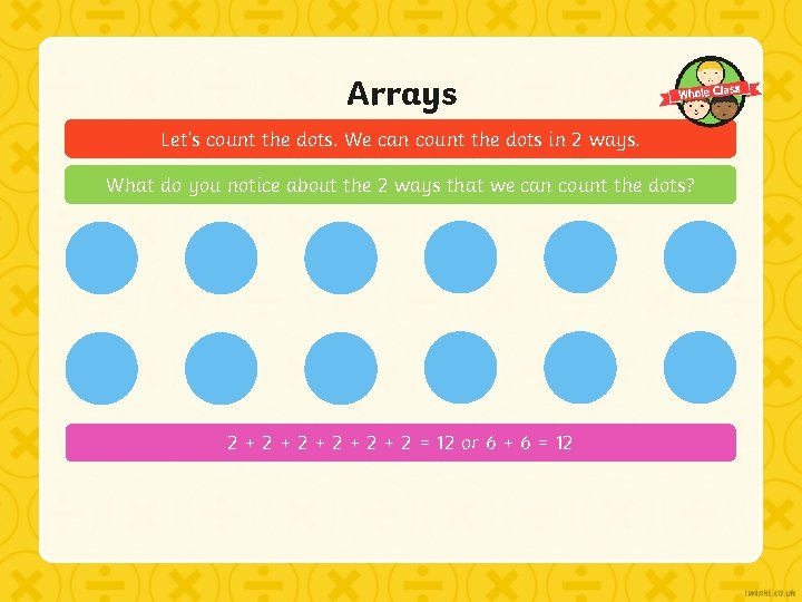 Arrays Let’s count the dots. We can count the dots in 2 ways. What