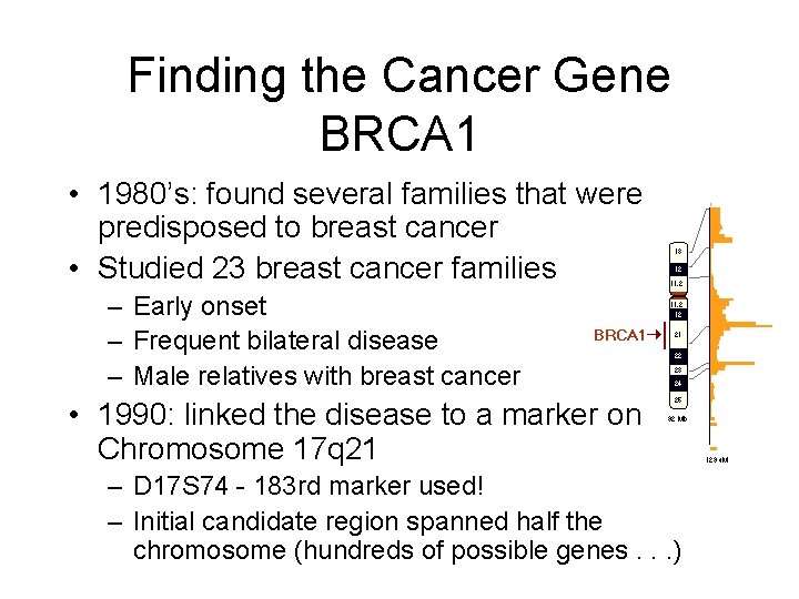 Finding the Cancer Gene BRCA 1 • 1980’s: found several families that were predisposed