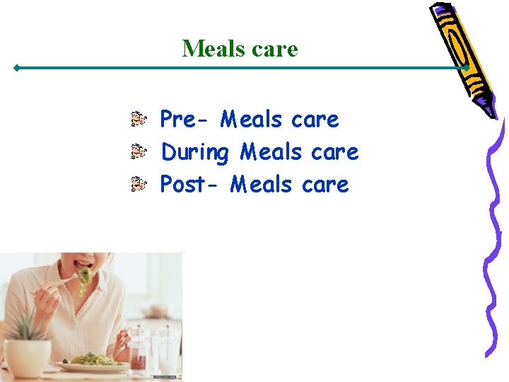 Meals care Pre- Meals care During Meals care Post- Meals care 