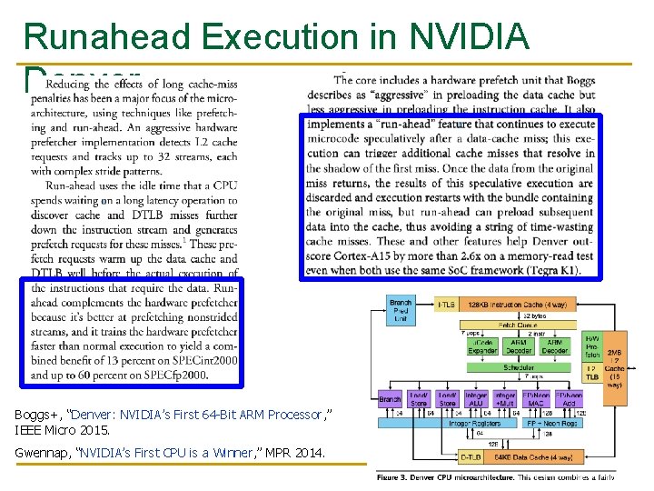 Runahead Execution in NVIDIA Denver Boggs+, “Denver: NVIDIA’s First 64 -Bit ARM Processor, ”