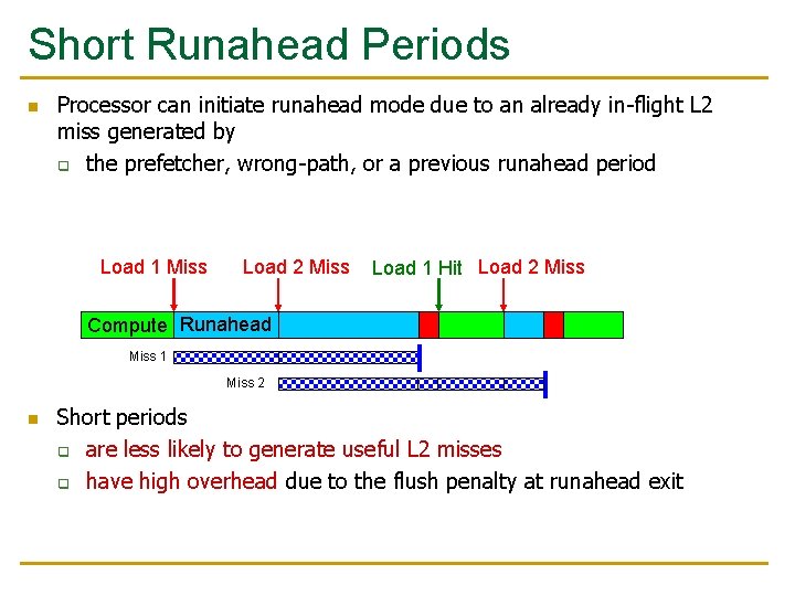 Short Runahead Periods n Processor can initiate runahead mode due to an already in-flight