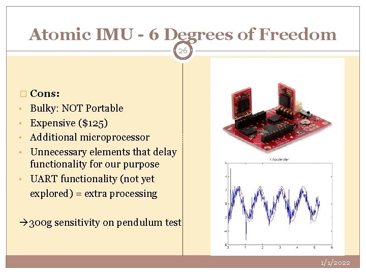 Atomic IMU - 6 Degrees of Freedom 26 � Cons: • Bulky: NOT Portable