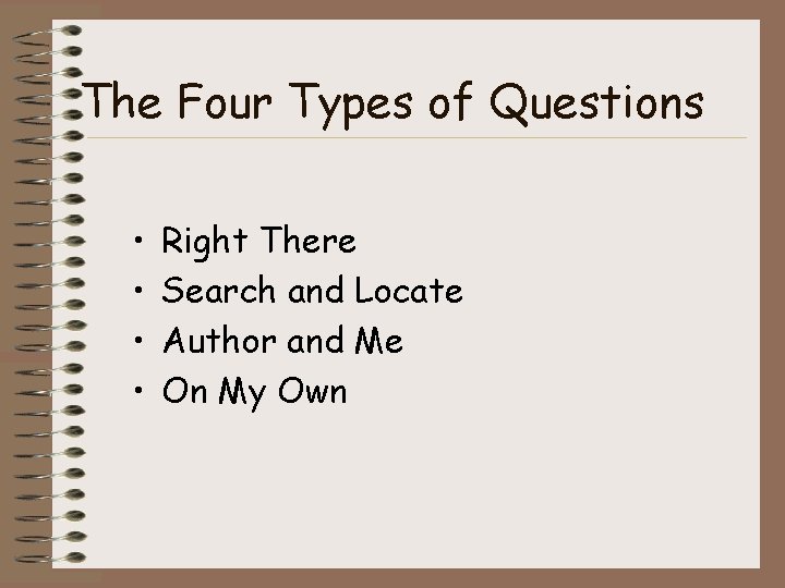 The Four Types of Questions • • Right There Search and Locate Author and The Four Types of Questions • • Right There Search and Locate Author and