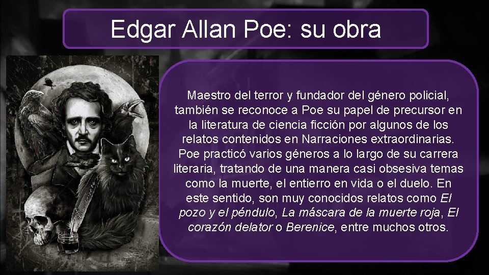 Edgar Allan Poe: su obra Maestro del terror y fundador del género policial, también