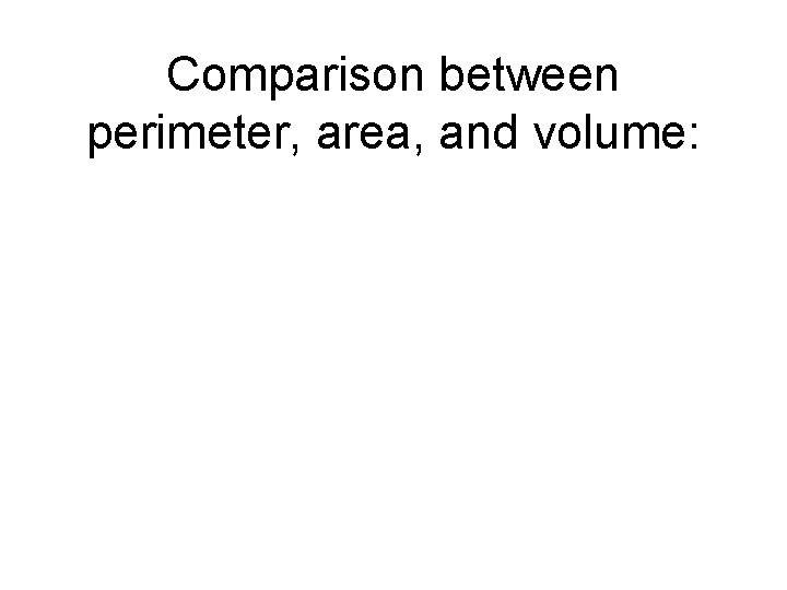 Comparison between perimeter, area, and volume: 