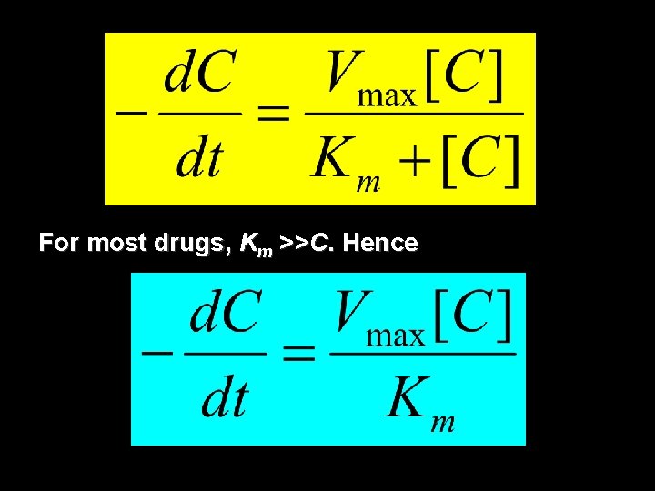 For most drugs, Km >>C. Hence 