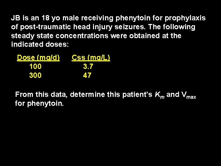 JB is an 18 yo male receiving phenytoin for prophylaxis of post-traumatic head injury