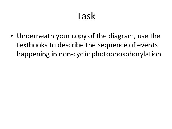 Task • Underneath your copy of the diagram, use the textbooks to describe the