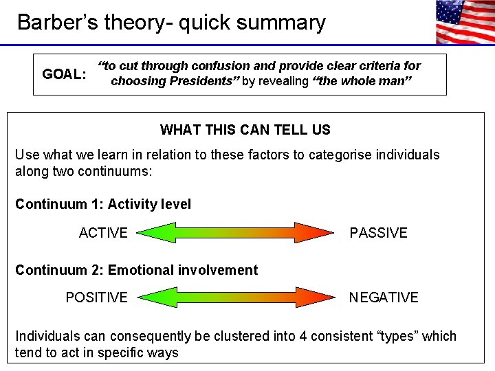 Barber’s theory- quick summary GOAL: “to cut through confusion and provide clear criteria for