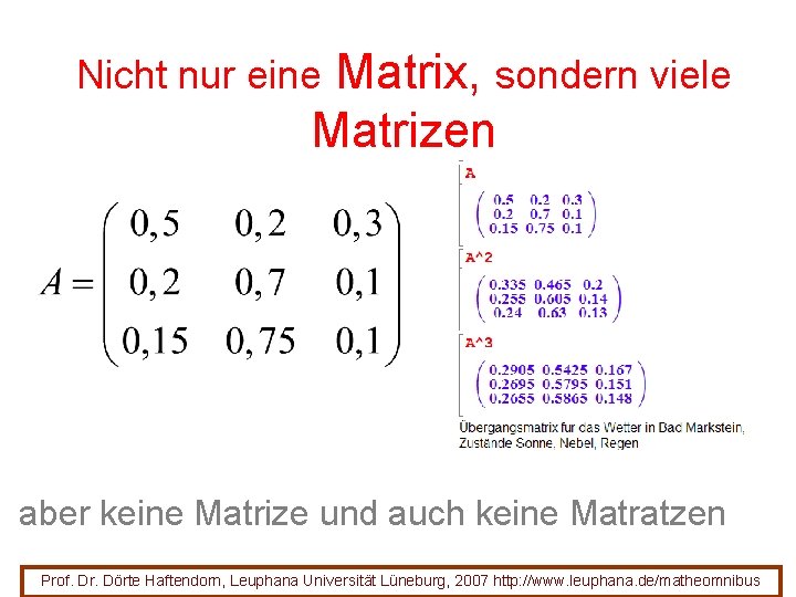 Matrix, sondern viele Matrizen Nicht nur eine aber keine Matrize und auch keine Matratzen