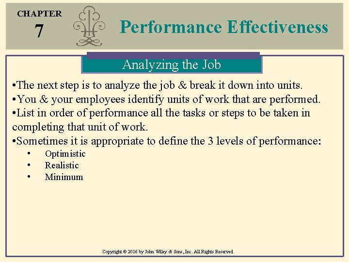CHAPTER 7 Performance Effectiveness Analyzing the Job • The next step is to analyze CHAPTER 7 Performance Effectiveness Analyzing the Job • The next step is to analyze
