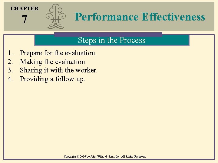 CHAPTER 7 Performance Effectiveness Steps in the Process 1. 2. 3. 4. Prepare for CHAPTER 7 Performance Effectiveness Steps in the Process 1. 2. 3. 4. Prepare for
