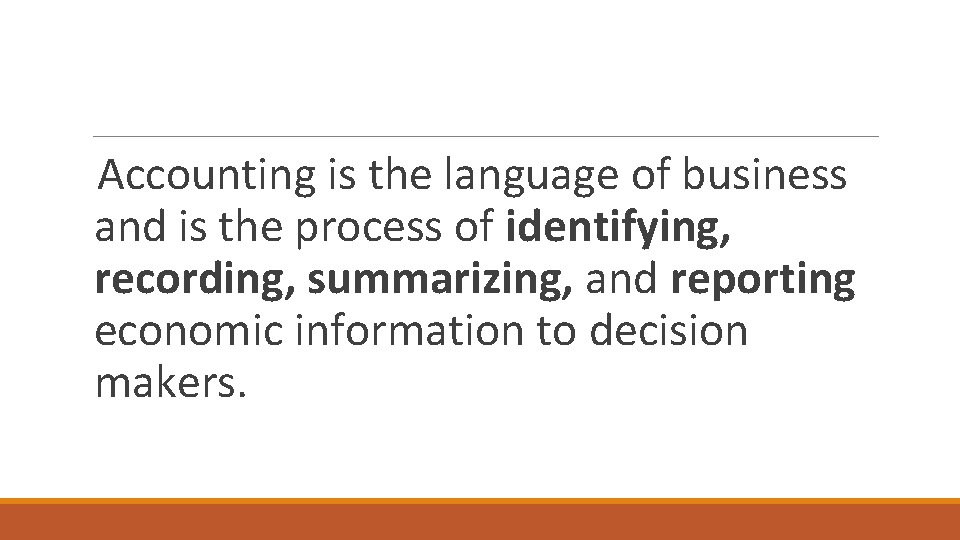 Accounting is the language of business and is the process of identifying, recording, summarizing,