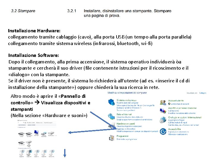 Installazione Hardware: collegamento tramite cablaggio (cavo), alla porta USB (un tempo alla porta parallela)