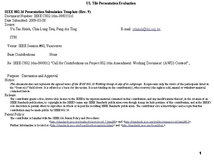 UL Tile Permutation Evaluation IEEE 802 16 Presentation