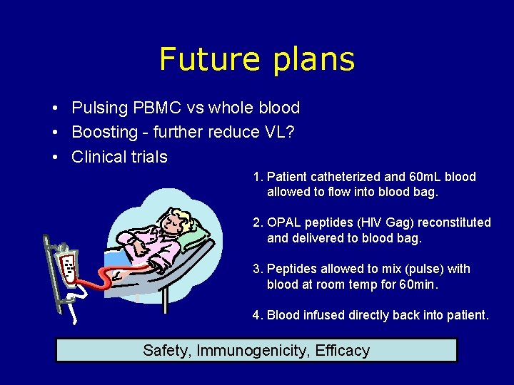 Future plans • Pulsing PBMC vs whole blood • Boosting - further reduce VL?