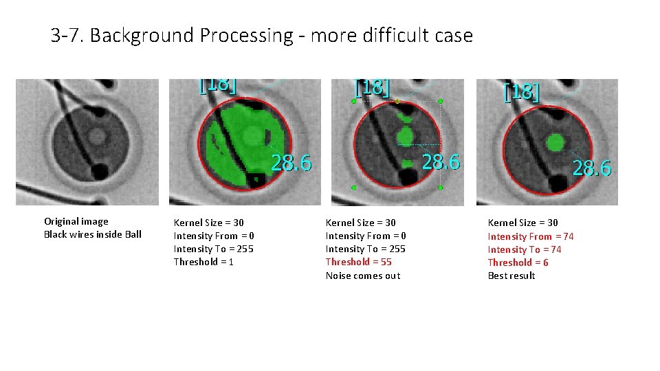 3 -7. Background Processing - more difficult case Original image Black wires inside Ball