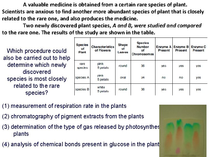 A valuable medicine is obtained from a certain rare species of plant. Scientists are