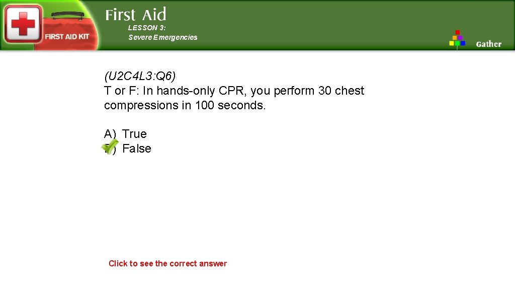 LESSON 3: Severe Emergencies (U 2 C 4 L 3: Q 6) T or