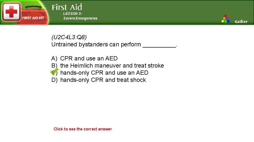 LESSON 3: Severe Emergencies (U 2 C 4 L 3: Q 8) Untrained bystanders