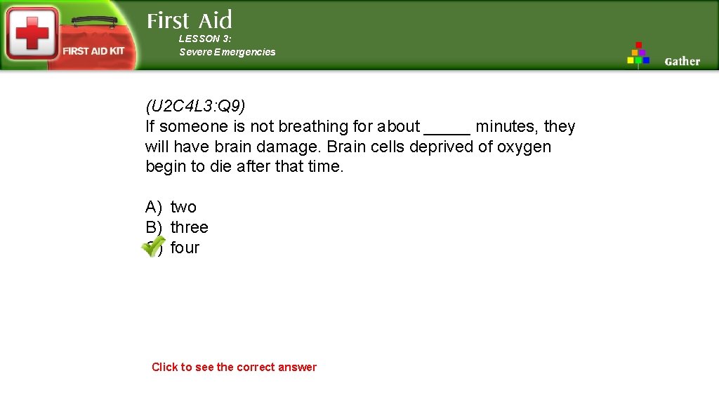 LESSON 3: Severe Emergencies (U 2 C 4 L 3: Q 9) If someone