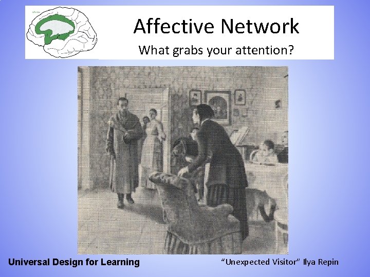 Affective Network What grabs your attention? Universal Design for Learning “Unexpected Visitor” Ilya Repin