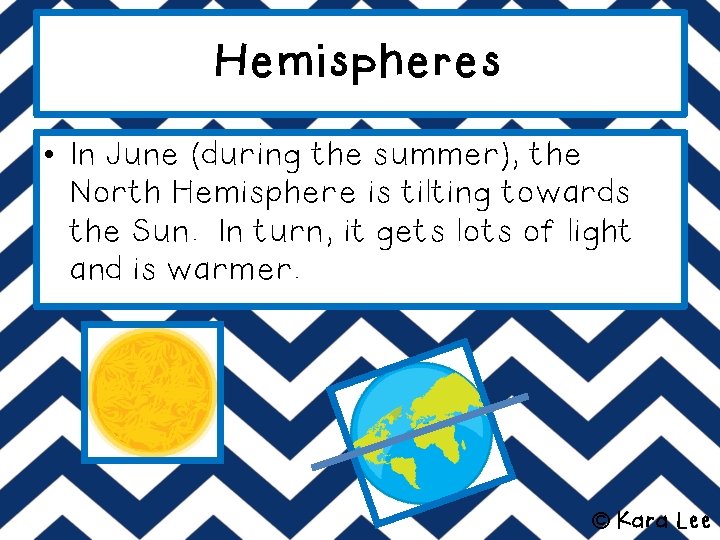 Hemispheres • In June (during the summer), the North Hemisphere is tilting towards the