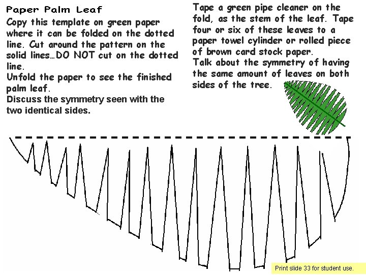 Copy this template on green paper where it can be folded on the dotted