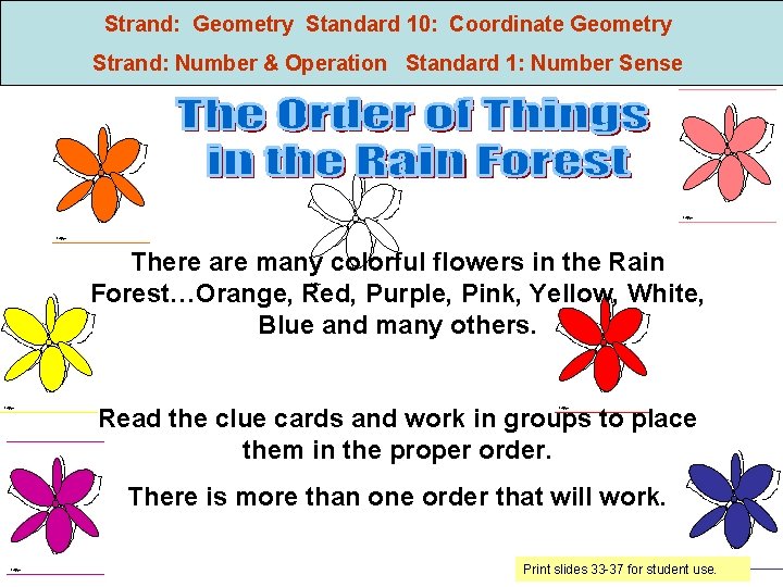 Strand: Geometry Standard 10: Coordinate Geometry Strand: Number & Operation Standard 1: Number Sense