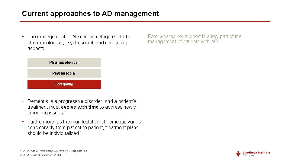 Current approaches to AD management • The management of AD can be categorized into