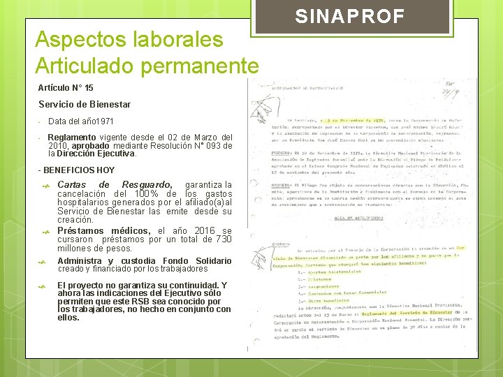 Aspectos laborales Articulado permanente Artículo N° 15 Servicio de Bienestar - Data del año