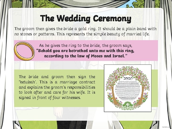 The Wedding Ceremony The groom then gives the bride a gold ring. It should