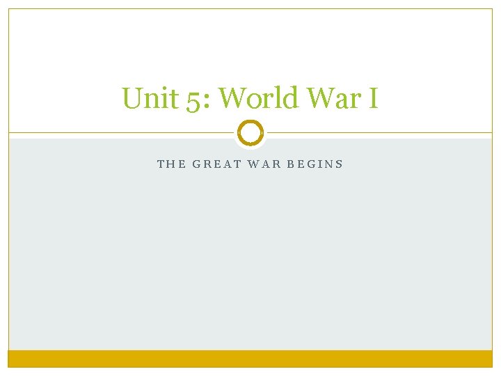 Unit 5: World War I THE GREAT WAR BEGINS 