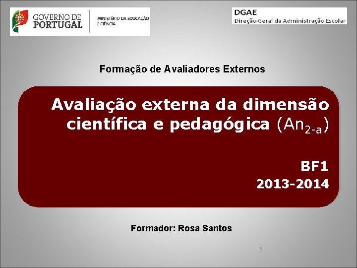 Formação de Avaliadores Externos Avaliação externa da dimensão científica e pedagógica (An 2 -a)