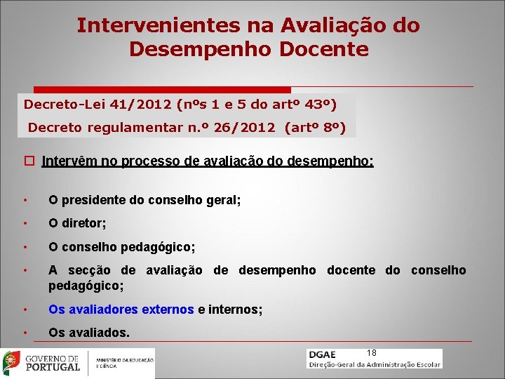 Intervenientes na Avaliação do Desempenho Docente Decreto-Lei 41/2012 (nºs 1 e 5 do artº