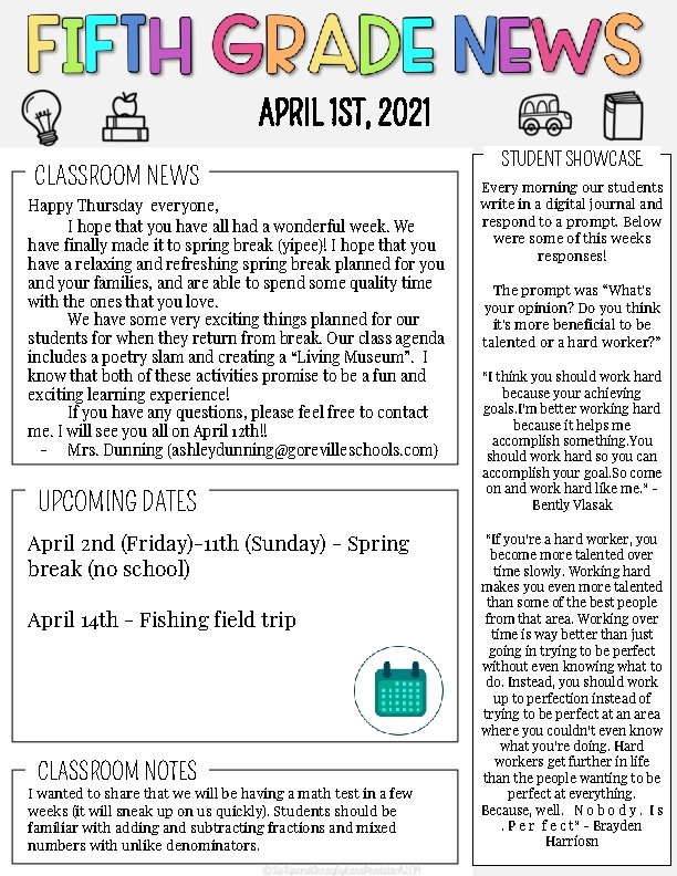 APRIL 1 ST, 2021 CLASSROOM NEWS Happy Thursday everyone, I hope that you have