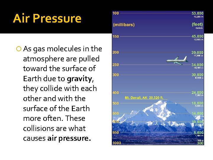 Air Pressure As gas molecules in the atmosphere are pulled toward the surface of Air Pressure As gas molecules in the atmosphere are pulled toward the surface of