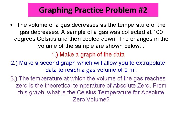 Graphing Practice Problem #2 • The volume of a gas decreases as the temperature