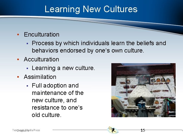 Learning New Cultures • Enculturation § Process by which individuals learn the beliefs and