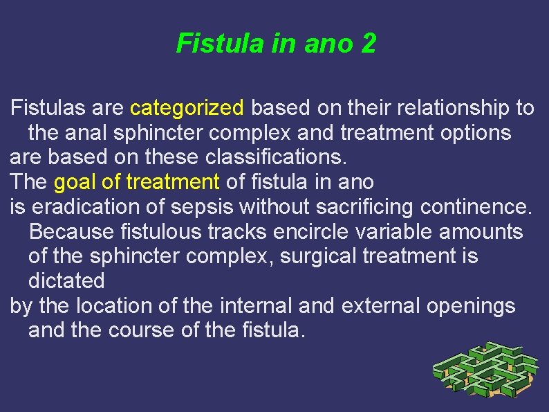 Fistula in ano 2 Fistulas are categorized based on their relationship to the anal Fistula in ano 2 Fistulas are categorized based on their relationship to the anal