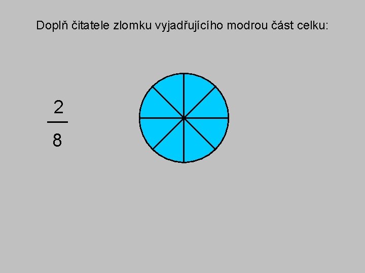 Doplň čitatele zlomku vyjadřujícího modrou část celku: 2 8 