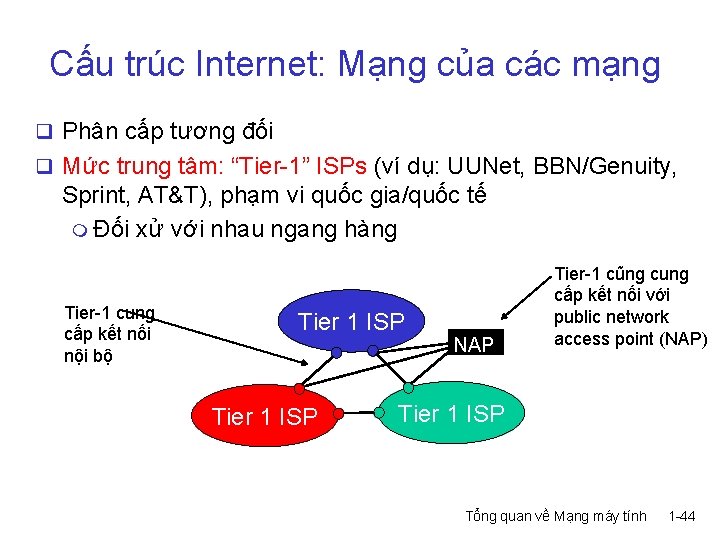 Cấu trúc Internet: Mạng của các mạng q Phân cấp tương đối q Mức