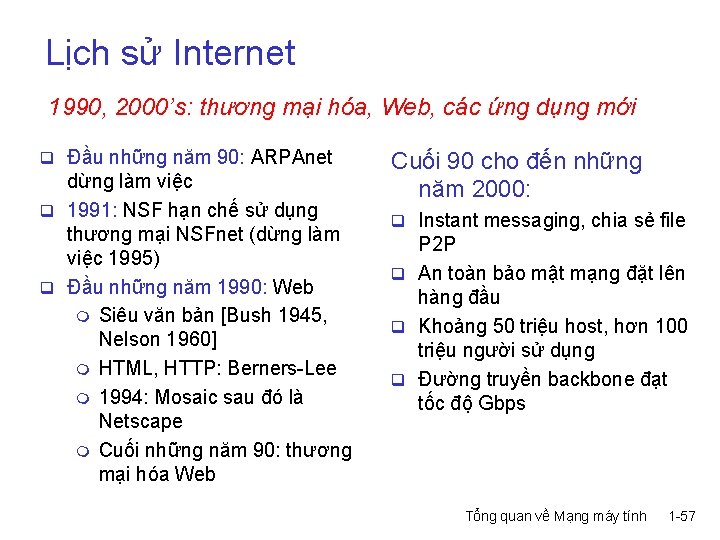 Lịch sử Internet 1990, 2000’s: thương mại hóa, Web, các ứng dụng mới q