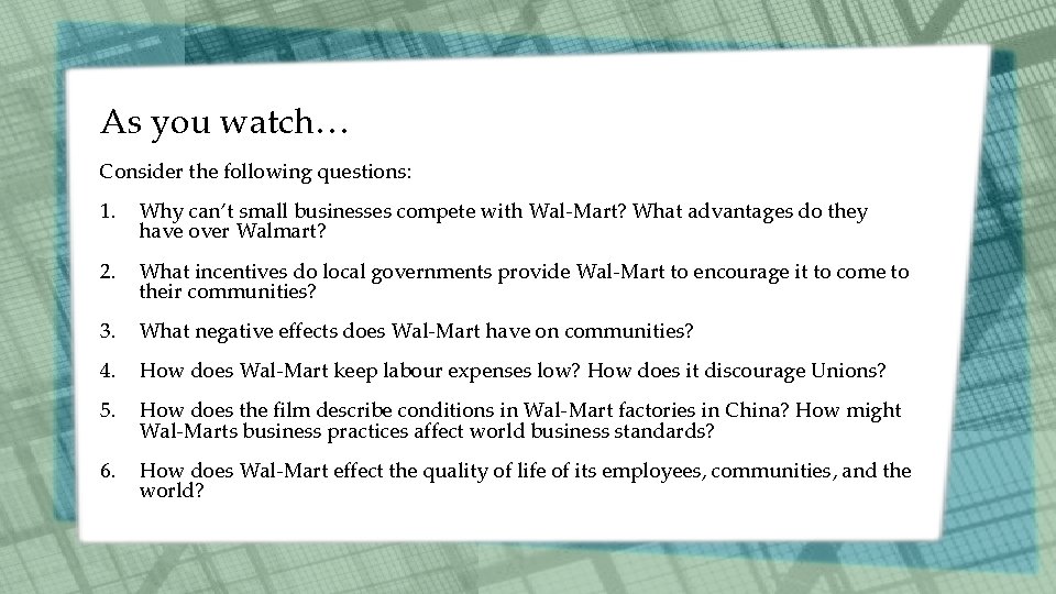 As you watch… Consider the following questions: 1. Why can’t small businesses compete with