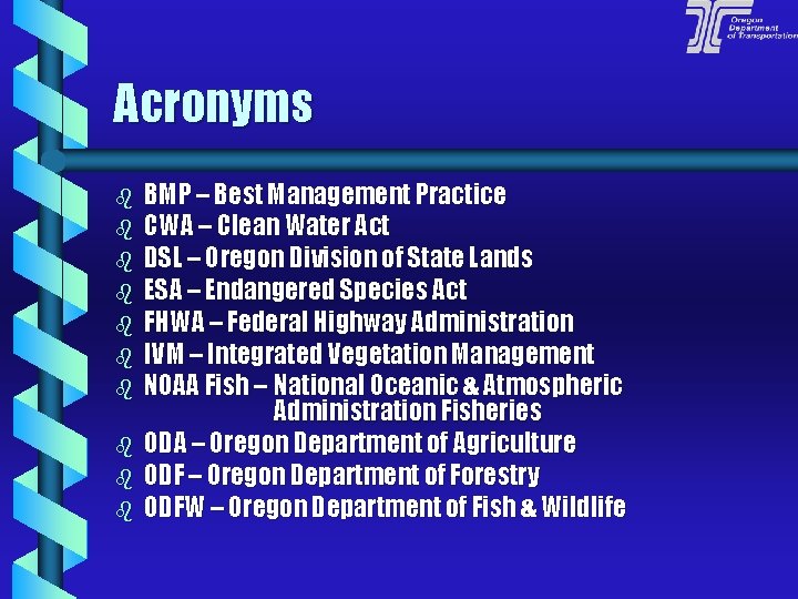 Acronyms b b b b b BMP – Best Management Practice CWA – Clean