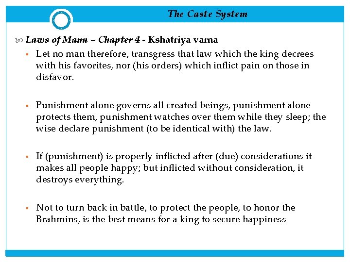 The Caste System Laws of Manu – Chapter 4 - Kshatriya varna § §