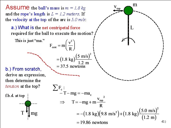 Assume the ball’s mass is m = 1. 8 kg and the rope’s length Assume the ball’s mass is m = 1. 8 kg and the rope’s length